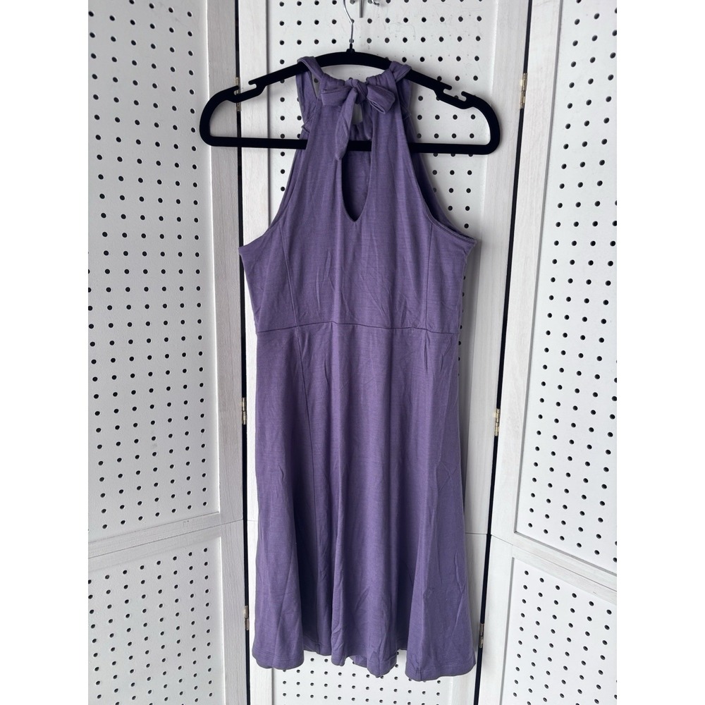 Ibex Women's Small Purple Tie Neck Mini Sundress Built In Bra Merino Wool - Picture 4 of 6